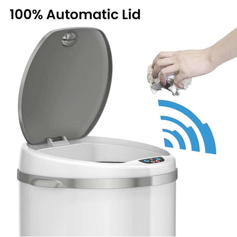 iTouchless 8 Gallon Trash Can with Odor Filter, Round White Stainless Steel Trashcan Garbage Bin for Home Office Work Bedroom Living Room Garage Large Capacity Slim Wastebasket - Image 2
